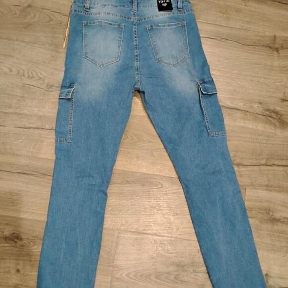 Blue Topic Womens distressed ripped light Blue Jeans cargo utility y2k straight - Picture 7 of 7
